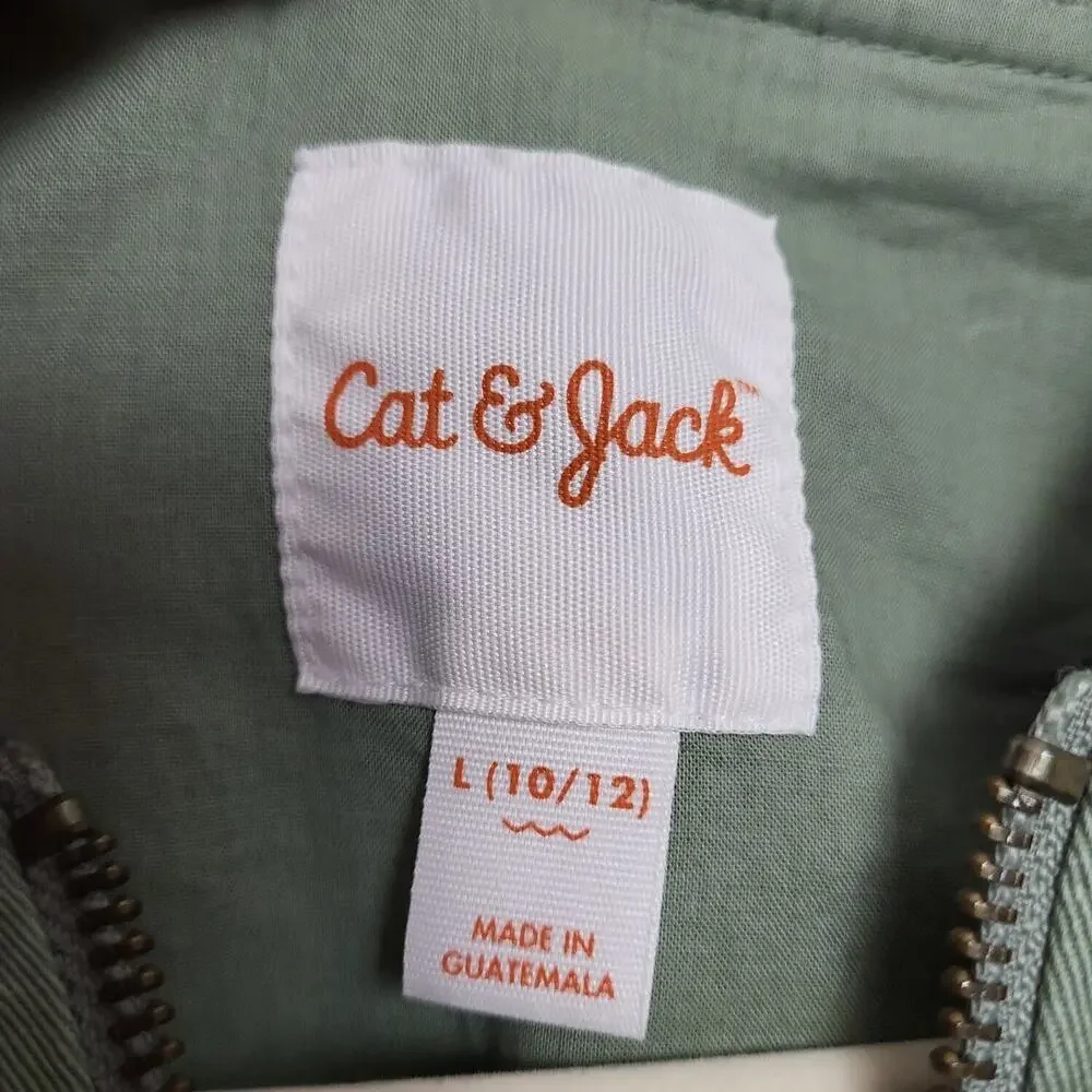 Cat‎ & Jack Girls Green Cotton Full Zip Long Sleeve Bomber Jacket Size Large